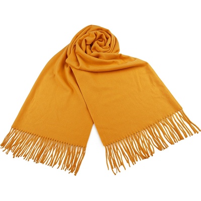 Šátek typu pashmina s třásněmi malé 5 hořčicová