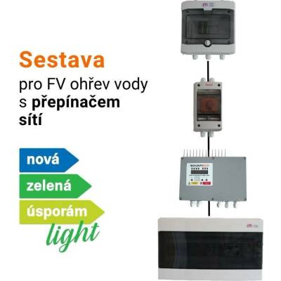 SolarEco DZD1x AC 3kW PUIT sestava pro fotovoltaický ohřev vody NZÚ light s přepínačem sítí MPPT regulátor