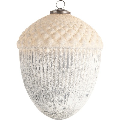 Clayre & Eef Bílá vánoční ozdoba ve tvaru žaludu Ø 15*20 cm