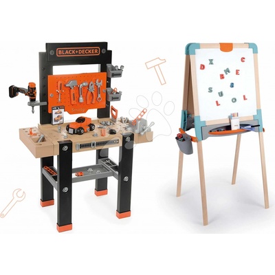 Smoby Set pracovná dielňa Black & Decker s vŕtačkou a drevená magnetická tabuľa obojstranná