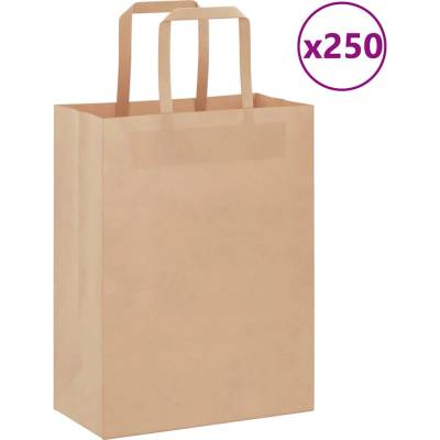 vidaXL Хартиени торбички 250 бр с дръжки кафяви 21x11x28 см (4101811)