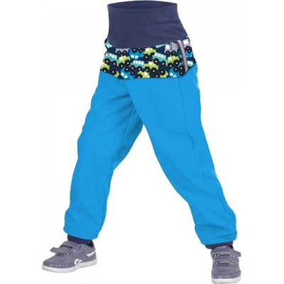 Unuo Batolecí softshellové kalhoty s fleecem Autíčka tyrkysové