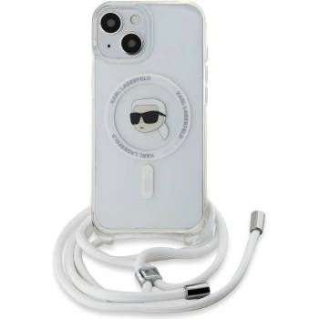 KARL LAGERFELD Magsafe Калъф с Връзка за iPhone 15, Karl Lagerfeld IML Crossbody Karl Head Case, Прозрачен (KLHMP15SHCKHNT)