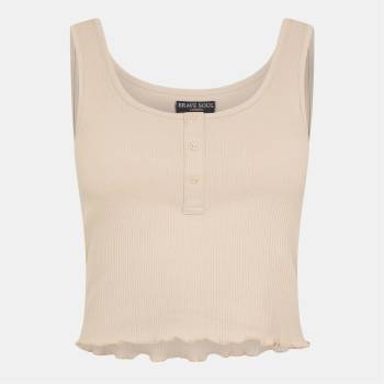 Brave Soul Cropped Vest with Poppers - Stone