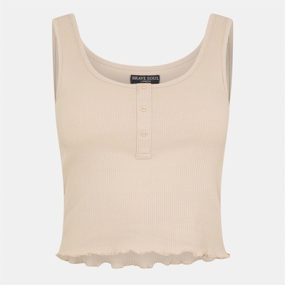 Brave Soul Cropped Vest with Poppers - Stone