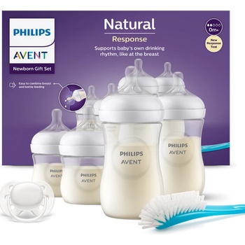 Philips Avent Natural Response 0m+ dojčenská fľaša 2x125 ml + 1m+ dojčenská fľaša 2x260 ml + Ultrasoft cumlík 1 ks + kefa na čistenie 1 ks