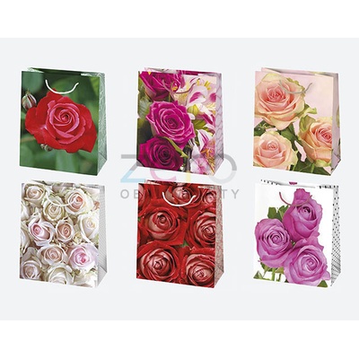 Taška papírová dárková 19x23x10,5 cm (lak) - růže (mix 2)