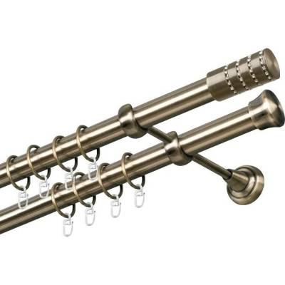 OK-GarnýžeCZ Garnýž kovová dvouřadá 25/25mm Cylinder crystal mosaz 290 cm do stěny / kroužky s háčkem