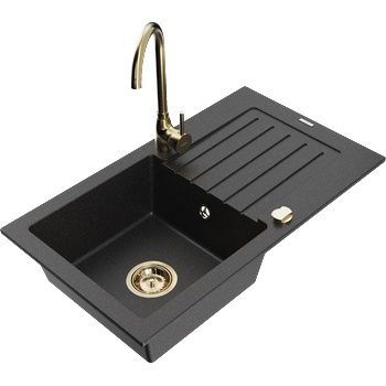 Mexen Pablo кухненска мивка от гранит с 1 отделение и отцедник и кухненски смесител Telma, черен/сребърен - 6510-73-670200-50 (6510-73-670200-50)