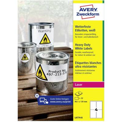 Avery-Zweckform L4774-8 99.1 x 139 mm prehľad produktov fólie biela 32 ks trvalé Fóliové etikety laser, kópie