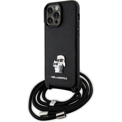 KARL LAGERFELD Кейс Karl Lagerfeld KLHCP14XSAKCPSK за iPhone 14 Pro Max 6.7", твърд, черен, Crossbody Saffiano Metal Pin Karl&Choupette (3666339165741)