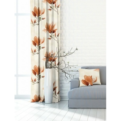 Záves dekoračný alebo látka, OXY Magnólia, béžovo oranžová, 150 cm 150 cm