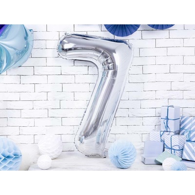 PartyDeco Fóliový balón číslo 7 strieborný 86 cm