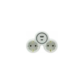 Plastrol Double splitter 2x plug socket with/u schuko 1xUSB A 1xUSB C R-21WS/B W-72010