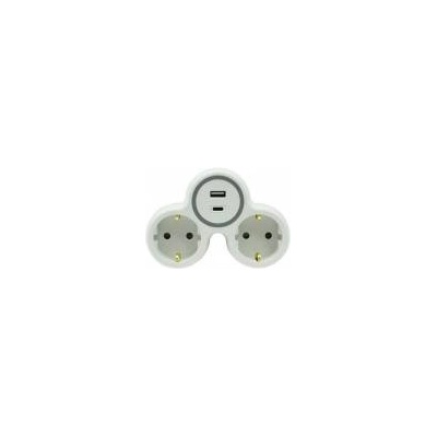 Plastrol Double splitter 2x plug socket with/u schuko 1xUSB A 1xUSB C R-21WS/B W-72010