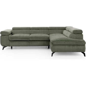 ROPEZ Зелен ъглов диван от рипсено кадифе (десен ъгъл L форма) Marbeya - Ropez (Marbeya Narożnik L z f.spania - Prawa OT Tilia 37 ( Davis ) Czarny Mat)