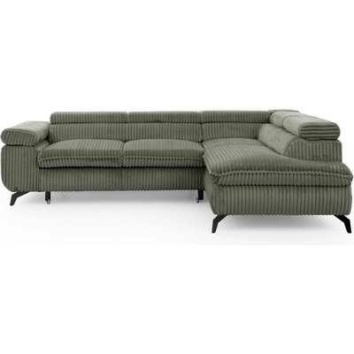 ROPEZ Зелен ъглов диван от рипсено кадифе (десен ъгъл L форма) Marbeya - Ropez (Marbeya Narożnik L z f.spania - Prawa OT Tilia 37 ( Davis ) Czarny Mat)