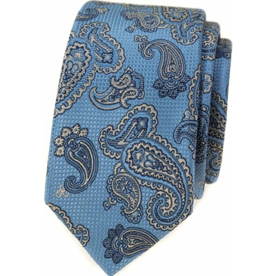 Úzká kravata modrá s paisley motivem