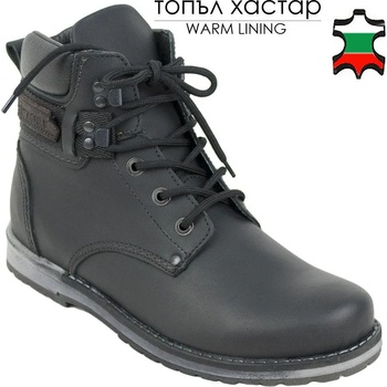 Image 1 of Български обувки Мъжки боти черни с връзки от естествена кожа и топъл хастар