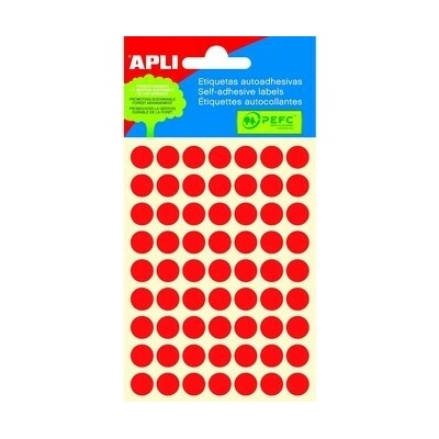 Etikety, okrúhle, priemer 10 mm, ručne popisovateľné, farebné, APLI, červené, 315 etikiet bal