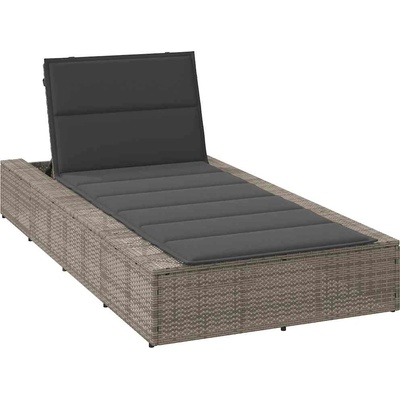 vidaXL Шезлонг с плаваща възглавница Grey Poly Rattan (4104204)