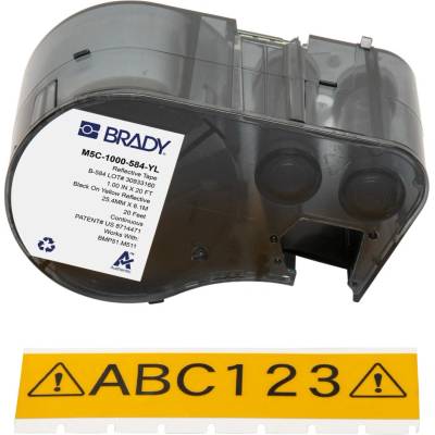 Brady M5C-1000-584-YL / 170936, 25.40 mm x 6.10 m, Пластмаса, черен печат / жълт фон (170936)