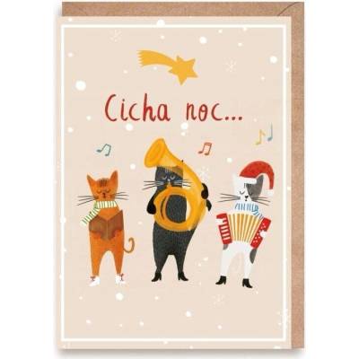 Cardie Vianočná pohľadnica s mačkami "Tichá noc..."