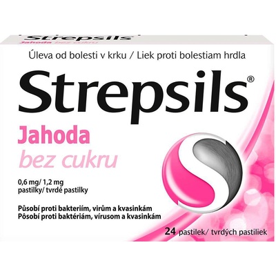 STREPSILS JAHODA BEZ CUKRU ORM 0,6MG/1,2MG PAS 24