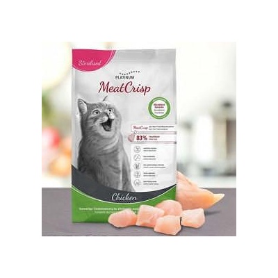 PLATINUM Пълноценна суха храна за кастрирани котки Platinum MeatCrisp Sterilised Chicken с 83% Прясно пилешко месо, БЕЗ зърнени култури