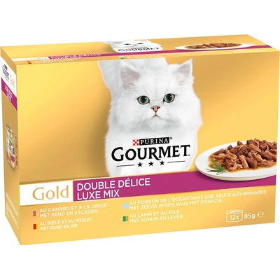 Megapack Gourmet Gold DUO Delice kapsičky kachna a krůta, hovězí a kuře, mořské ryby, králík a játra 24 x 85 g