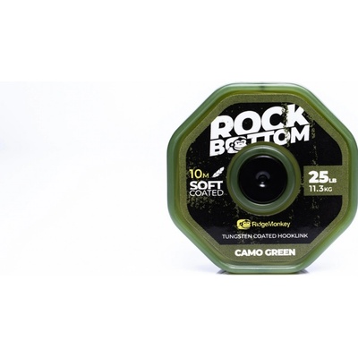 RidgeMonkey šňůra RM-Tec Rock Bottom Tungsten Coated Soft 25lbs 10m Camo Green