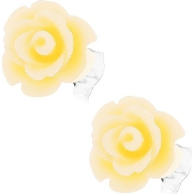 Šperky eshop stříbrné náušnice růže ve světle žluté barvě zapínání na puzetky PC15.32