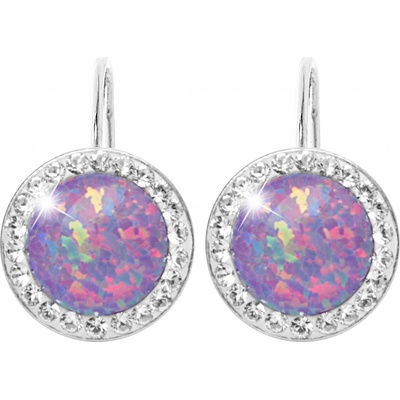 JSB bijoux s.r.o. Stříbrné náušnice klapky s kulatým opálem a krystaly Swarovski Violet velké (Stříbro 925/1000)
