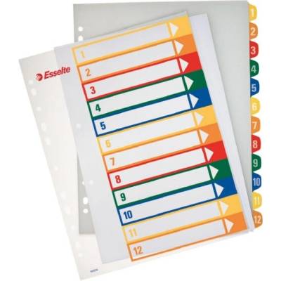 Register, plastový, A4 Maxi, 1–12, s možnosťou potlače, ESSELTE, priehľadný 100214