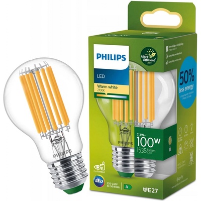 Philips LED žiarovka E27 A60 7,3W = 100W 1535lm 2700K Teplé vlákno Ultra Efficient