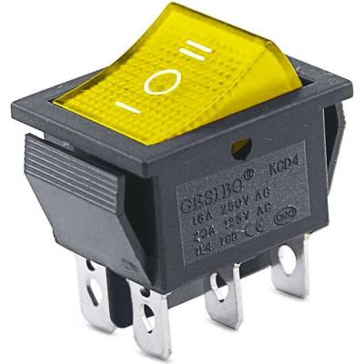 Kolískový vypínač obdĺžnikový s podsvietením KCD4, ON-OFF-ON, 250V/15A Žltá
