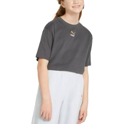 PUMA Relaxed Fit Youth Cropped Tee Grey G - 128