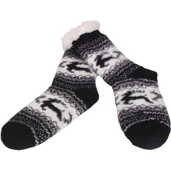 Дамски коледни чорапи в черно с елени и бял пух