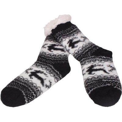 Дамски коледни чорапи в черно с елени и бял пух