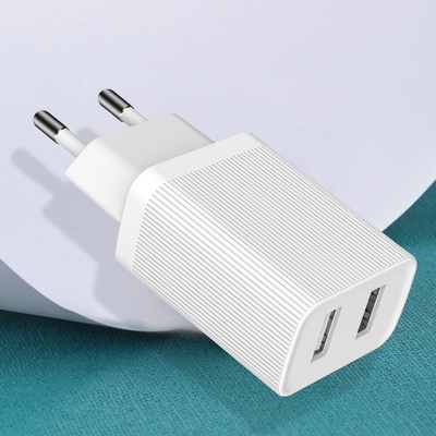 Захранване за ел. мрежа 2.4A с два USB изхода - Kingkong Dual USB Wall Charger 2.1A (бял) (WP-U79)
