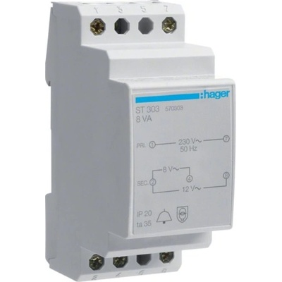 Hager ST303 zvonkový transformátor 8 V, 12 V 1 A