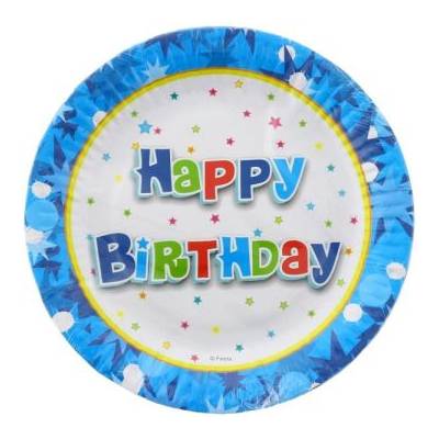 Godan Хартиена чиния Happy Birthday! - синя, 6 броя