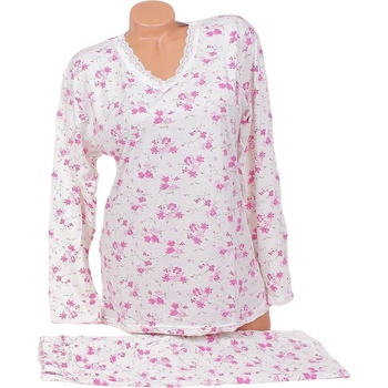 Image 1 of Дамска макси пижама в бяло с розови цветя и дантела