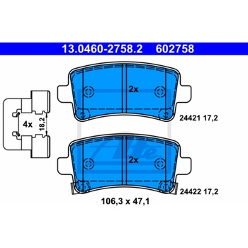 Sada brzdových platničiek, vždy 4 kusy v sade ATE 13.0460-2758.2 (13046027582)