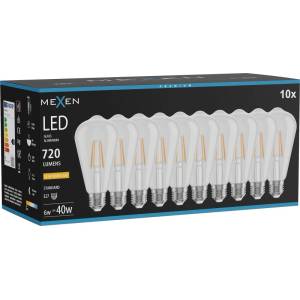 Mexen Vintis 10x LED крушка на нишка E27, ST64, 6W, Топла - 2200K, 720 lm, прозрачен (L152-E27-0622-00x10)