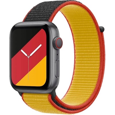 Apple Оригинална текстилна каишка за Apple Watch 42мм, 44мм, 45мм, 46мм, Ultra, Ultra 2 49мм - Apple Germany Sport Loop (черен-жълт) (mxul2zm/a)