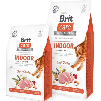 Brit Care Cat Grain-Free INDOOR ANTI-STRESS- Пълноценна суха храна за котки живеещи в затворени пространства със 26% прясно пилешко месо, плодове и зеленчуци, БЕЗ зърнени култури 7 кг
