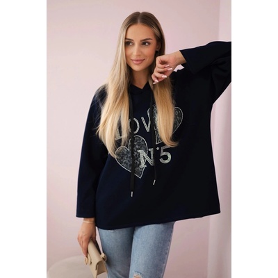 Oversize viskózová mikina Love modrá tmavo