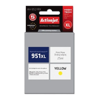 Compatible Мастило Activejet AH-951YRX (заместител за HP 951XL CN048AE, Premium, 25 ml, жълто) (AH-951YRX)