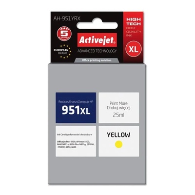 Compatible Мастило Activejet AH-951YRX (заместител за HP 951XL CN048AE, Premium, 25 ml, жълто) (AH-951YRX)